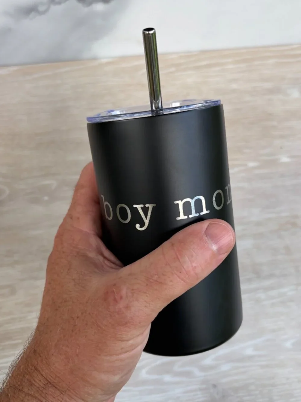 Boy Mom Tumbler 12 oz Black Stainless Steel Insulated Travel Coffee Mug